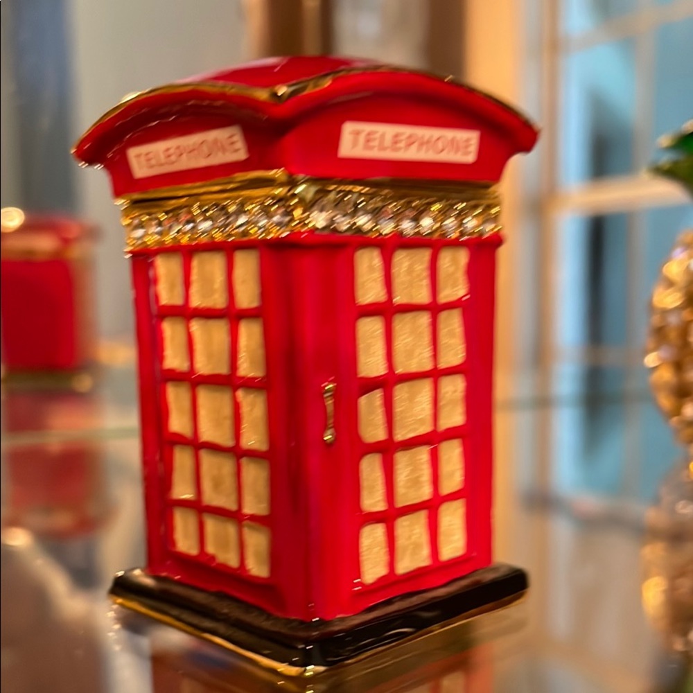 SOLD Austrian Crystal British Red Telephone Booth Trinket Box